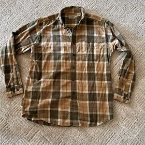L.L. Bean Men's Plaid Shirt in Tan and Green